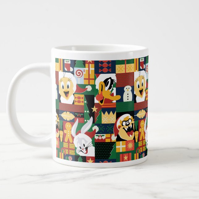 Caneca De Café Grande LOONEY TUNES™ Holiday Block Patterno (Esquerda)