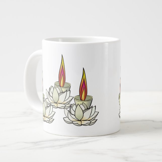 Caneca De Café Grande Lotus e Deepas Brancas (Frente Esquerda)