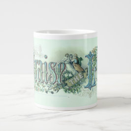 Caneca De Café Grande "Louvado Seja o Senhor" Arte Cristã Vintage verde 