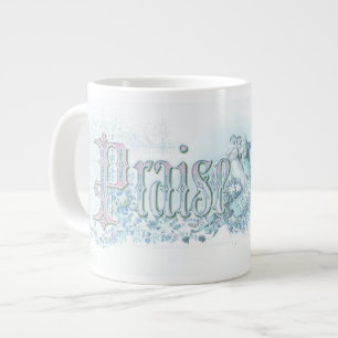 Caneca De Café Grande "Louvado Senhor", o pastel, verde e azul aqua