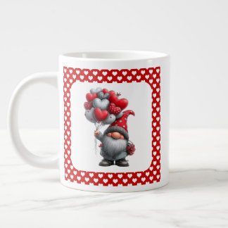Caneca De Café Grande "Love Lifted High" Heart Balloon Gnome