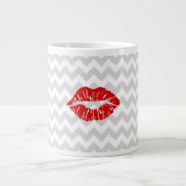 Caneca De Café Grande Lt Cinza White Chevron, Red Lipstick Kiss