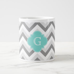 Caneca De Café Grande Lt Duas Cinzas Brancas Aqua Monograma