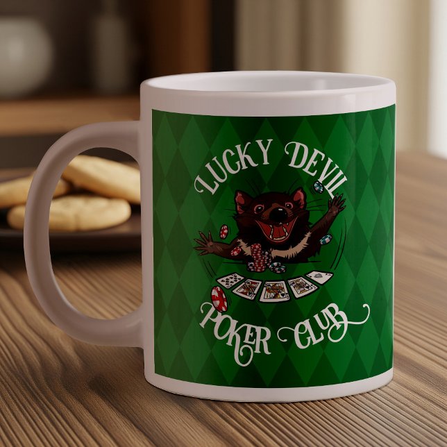 Caneca De Café Grande Lucky Devil Poker Club Engraçado Tasmânia Devil Ar (Criador carregado)