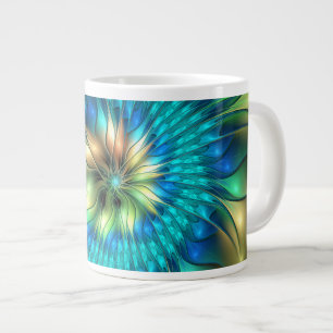 Caneca De Café Grande Luminosa Fantasia Flor, Colorida Abstrato Fractal