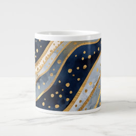 Caneca De Café Grande Luxo, Moderno, Padrão Azul Dourado,