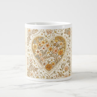 Caneca De Café Grande Luxury, , Beigi Gold Yellow ,Love Heart Flowers