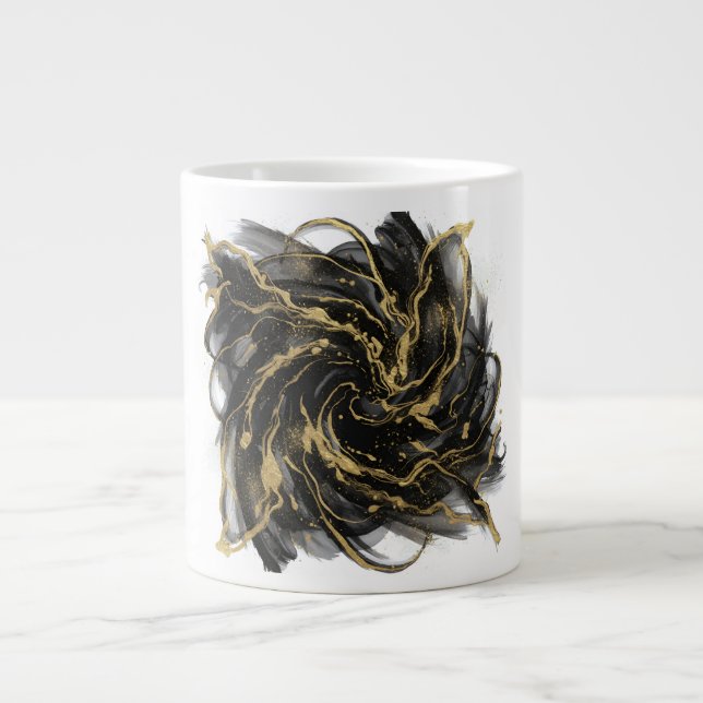 Caneca De Café Grande Luxury Gold and Black Abstract Marble  (Frente)