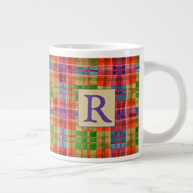 Caneca De Café Grande MAC RAE TARTAN Big Mug + Inicial (Direita)