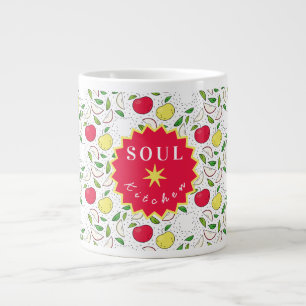 Caneca De Café Grande Maçã Vermelho Amarelo Verde Fruta Arte Gráfica Mod