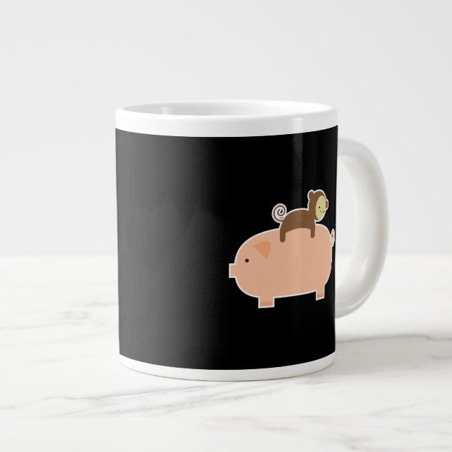 Caneca De Café Grande Macaco-Bebê a andar para trás num Porco (Frente Esquerda)