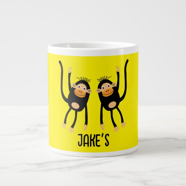 Caneca De Café Grande Macaco Pequeno de Volta à Escola (Frente)