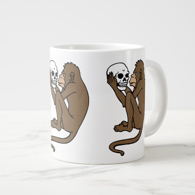 Caneca De Café Grande Macaco Segurando Um Crânio (Frente Esquerda)