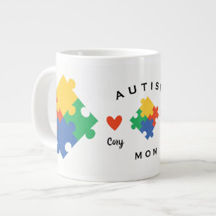 Caneca De Café Grande Mãe de Autismo Personalizada com Nome de Dois Filh