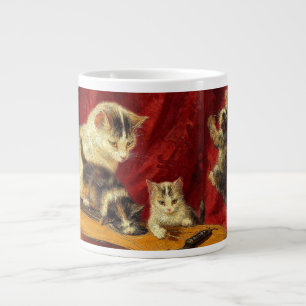 Caneca De Café Grande Mãe Gato e Gatinhos Brincando com Violão