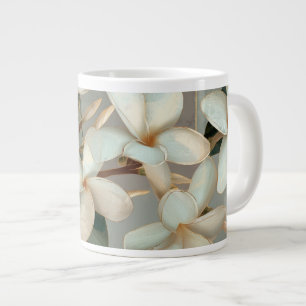 Caneca De Café Grande Magnólia Branca Floral Linha Dourada Mármore