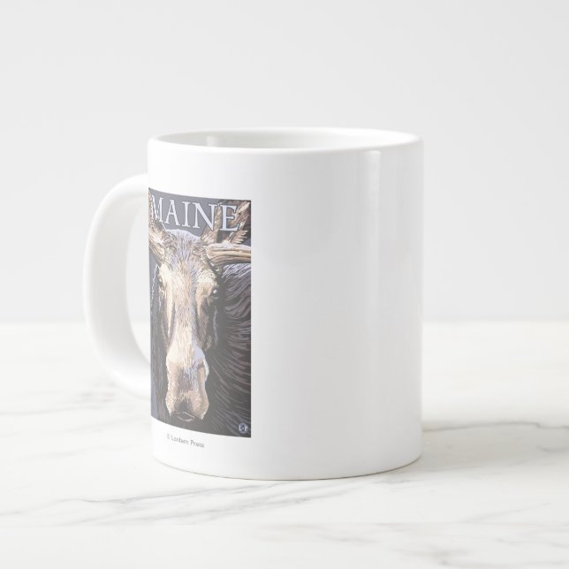 Caneca De Café Grande MaineMoose para Cima Fechar (Frente Esquerda)