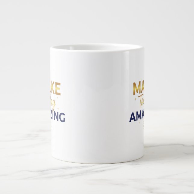 Caneca De Café Grande Make Today Amazing Gold Navy Sun Design (Frente)