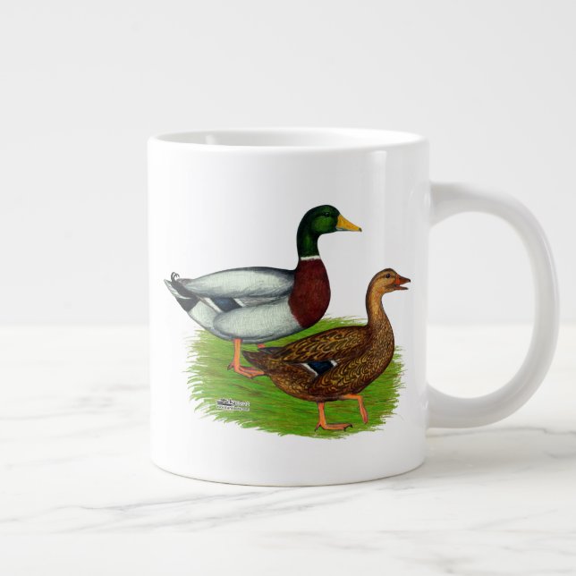 Caneca De Café Grande Mallard Drake e Duck (Direita)