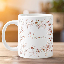 Caneca De Café Grande Mama Custom Quote Brown White Floral Line Art 