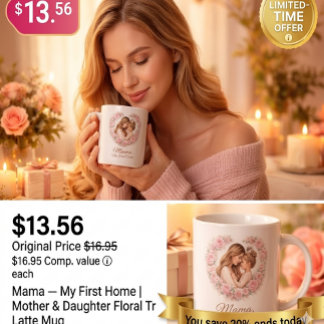 Caneca De Café Grande Mama — Meu Primeiro Lar | Floral Mãe e Filha