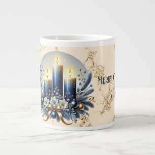 Caneca De Café Grande Mamãe Feliz Natal Velas Azuis Especiais Mug