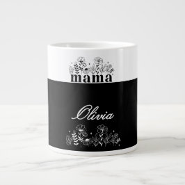 Caneca De Café Grande Mamãe Flor Silvestre Preto e Branco Minimalista Pe