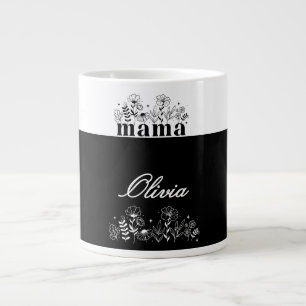 Caneca De Café Grande Mamãe Flor Silvestre Preto e Branco Minimalista Pe