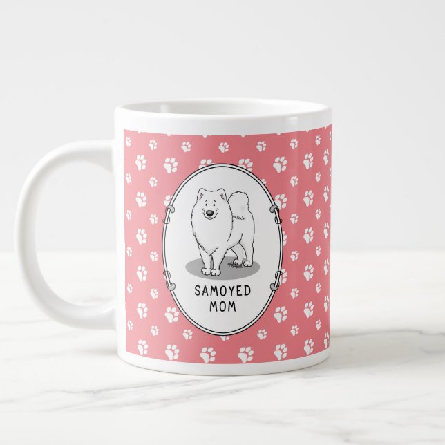 Caneca De Café Grande Mamãe Samoyed (branca) Cachorro Bonito (Esquerda)