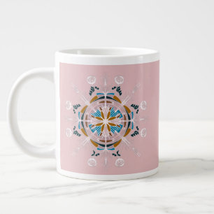 Caneca De Café Grande Mandala Floral Moderno Rosa Bege Arte Boêmia