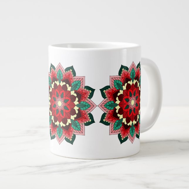 Caneca De Café Grande Mandala Padrão 02 em vermelho (Frente Esquerda)