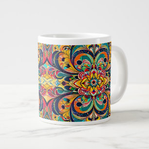Caneca De Café Grande Mandala Sinfonia de Cores – Floral Psicodélico Ous