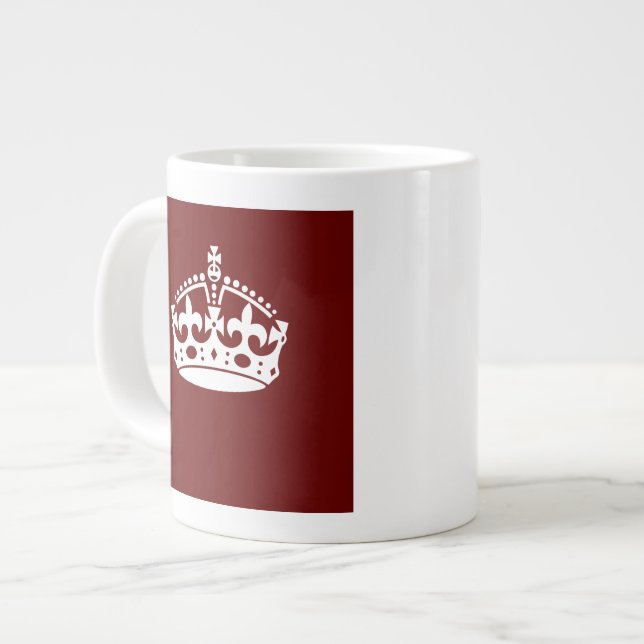 Caneca De Café Grande Mantenha Calma Coroa Borgonha Acento Vermelho (Frente Esquerda)