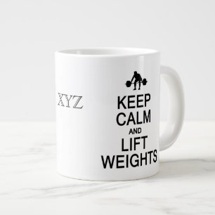 Caneca De Café Grande Manter Calmo e Levantar Pesos monogramas personali