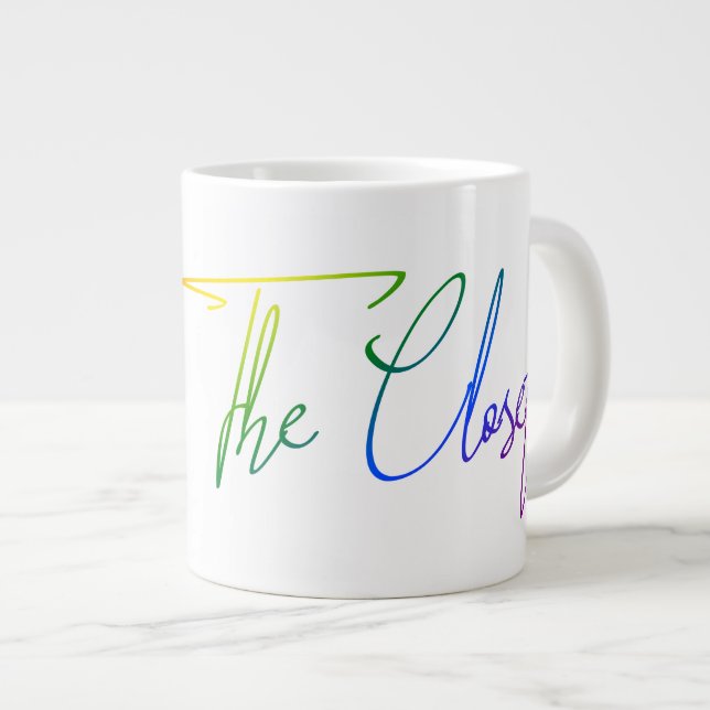 Caneca De Café Grande Manuscrito fora do armário LGBT Arco-Íris LGBT (Frente Esquerda)