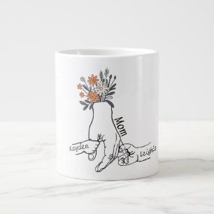 Caneca De Café Grande Mãos Personalizadas da Mamãe e dos Filhos