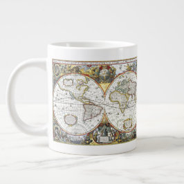 Caneca De Café Grande Mapa antigo do mundo por Hendrik Hondius, 1630