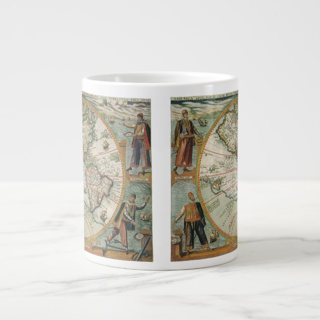Caneca De Café Grande Mapa Antigo do Novo Mundo das Américas, Theodor de (Frente)