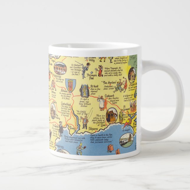 Caneca De Café Grande Mapa da Cornualha, Inglaterra (Direita)