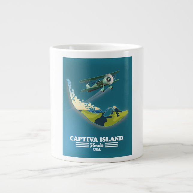 Caneca De Café Grande Mapa da Ilha Captiva Flórida EUA (Frente)