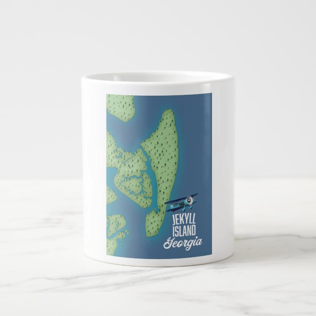 Caneca De Café Grande Mapa da Ilha Jekyll Geórgia EUA (Frente)