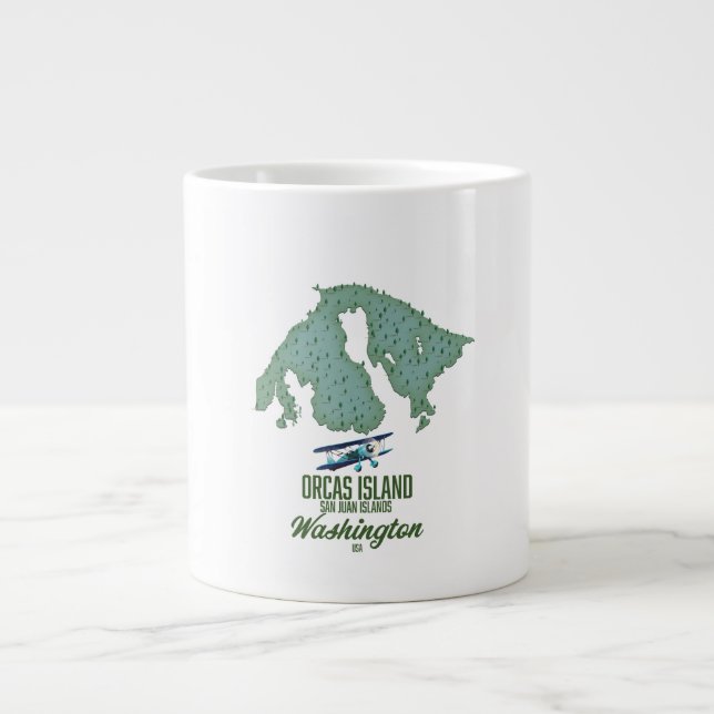 Caneca De Café Grande Mapa da Ilha Orcas, Washington, EUA (Frente)