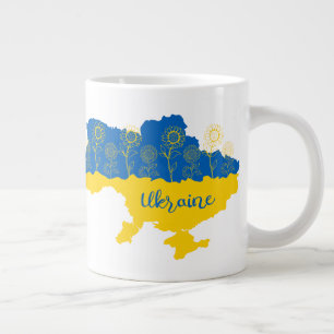 Caneca De Café Grande Mapa da Ucrânia com girassol e bandeira ucraniana