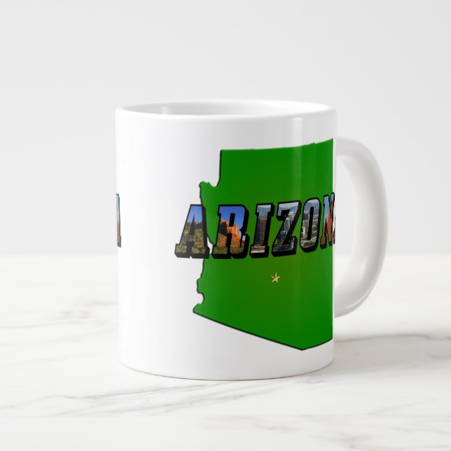 Caneca De Café Grande Mapa de arizonas e Texto de Imagem (Frente Esquerda)