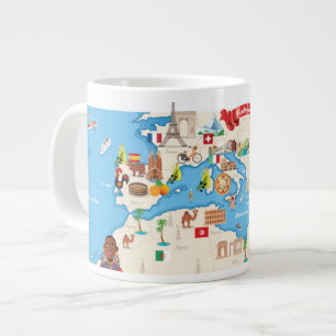 Caneca De Café Grande Mapa de Cartoons do Mediterrâneo