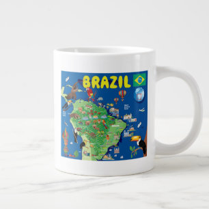 Caneca De Café Grande Mapa de desenhos do Brasil