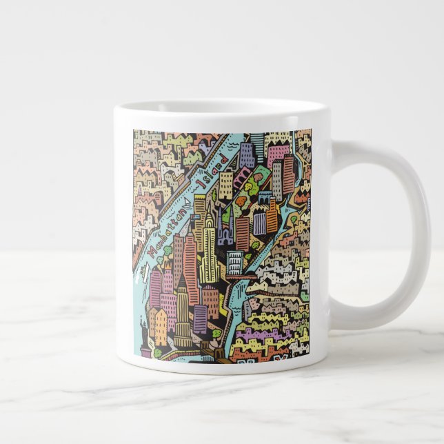 Caneca De Café Grande Mapa de Nova Iorque desenhado à Mão (Direita)