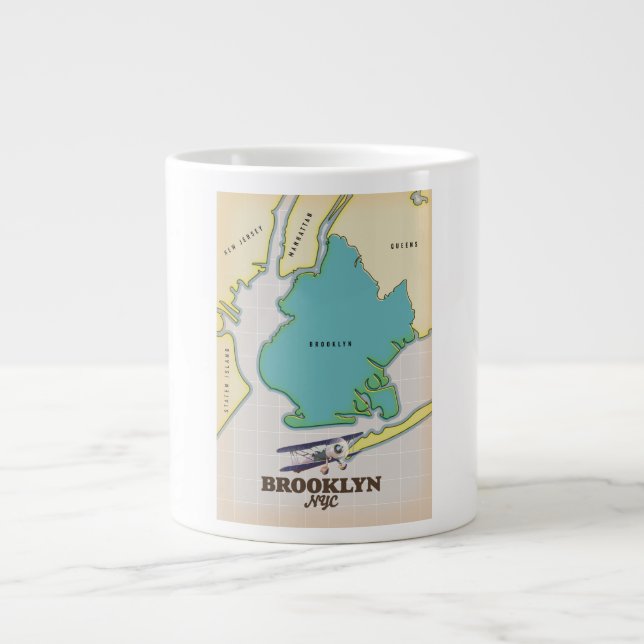 Caneca De Café Grande Mapa do Brooklyn em Nova Iorque (Frente)