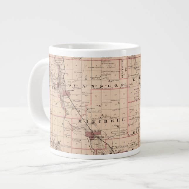 Caneca De Café Grande Mapa do Condado de Mitchell, Estado de Iowa (Frente Esquerda)