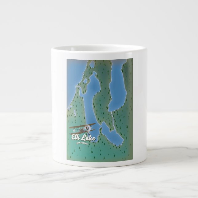 Caneca De Café Grande Mapa do Elk Lake Michigan (Frente)